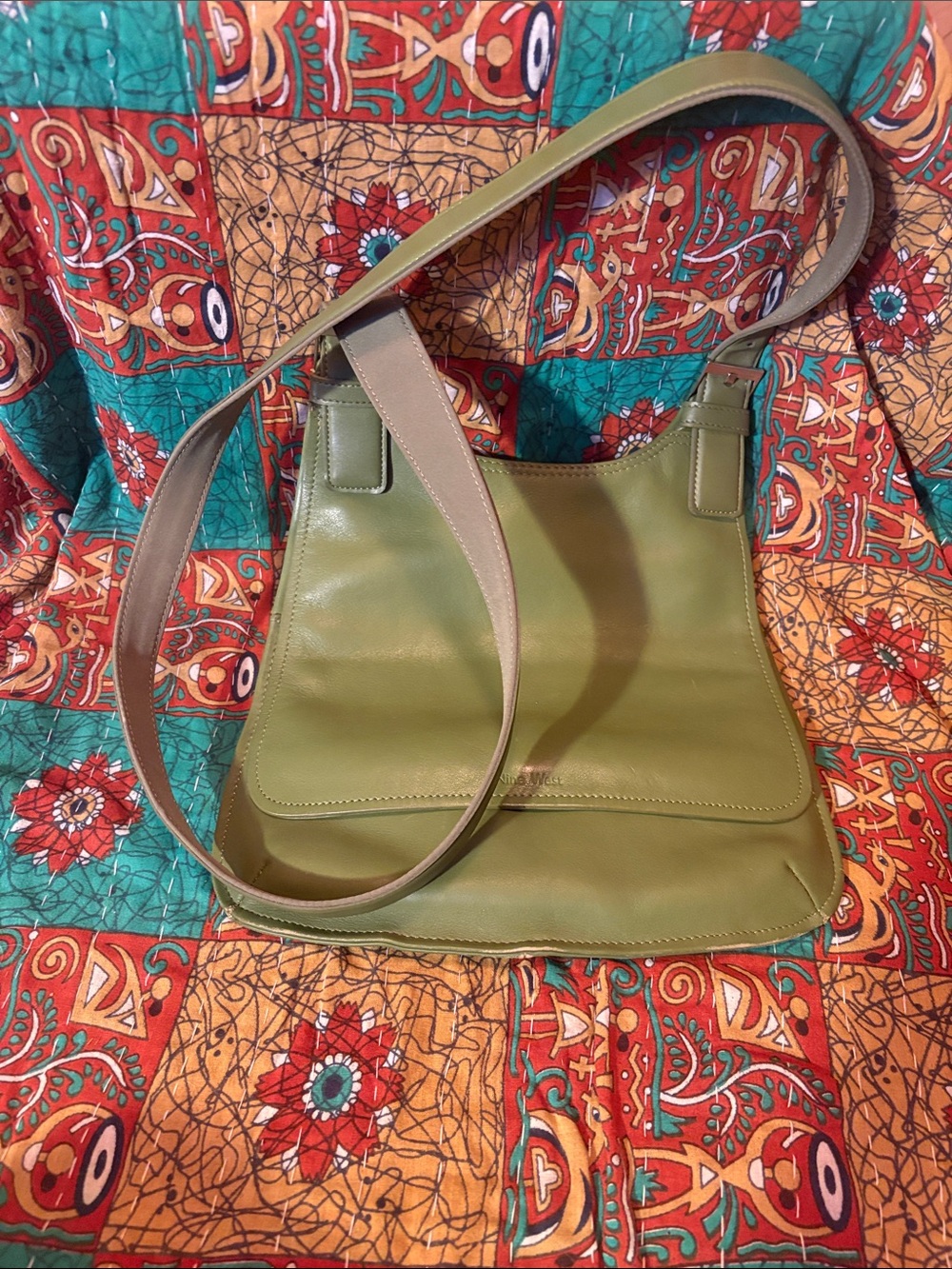 Nine West Olive Green Leather Shoulder Bag